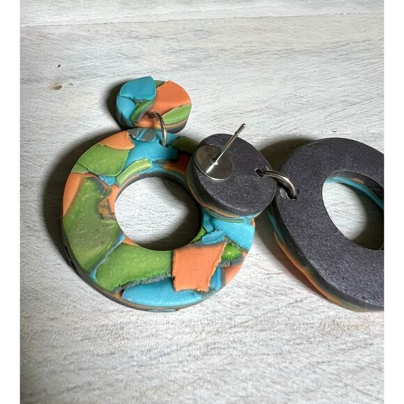 Statement Earrings Polymer Clay Earrings Handcrafted Artwork Multicolor - Picture 4 of 5